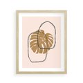 Plakat w ramie 40x50 - Liście w Beżowym Minimalizmie - minimalistyczny obraz, liście monstery - rama drewno