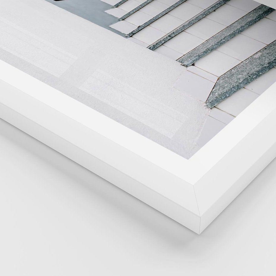 Plakat w ramie 40x50 - Schody ku Urokowi Wyspy - schody, santorini - rama biała