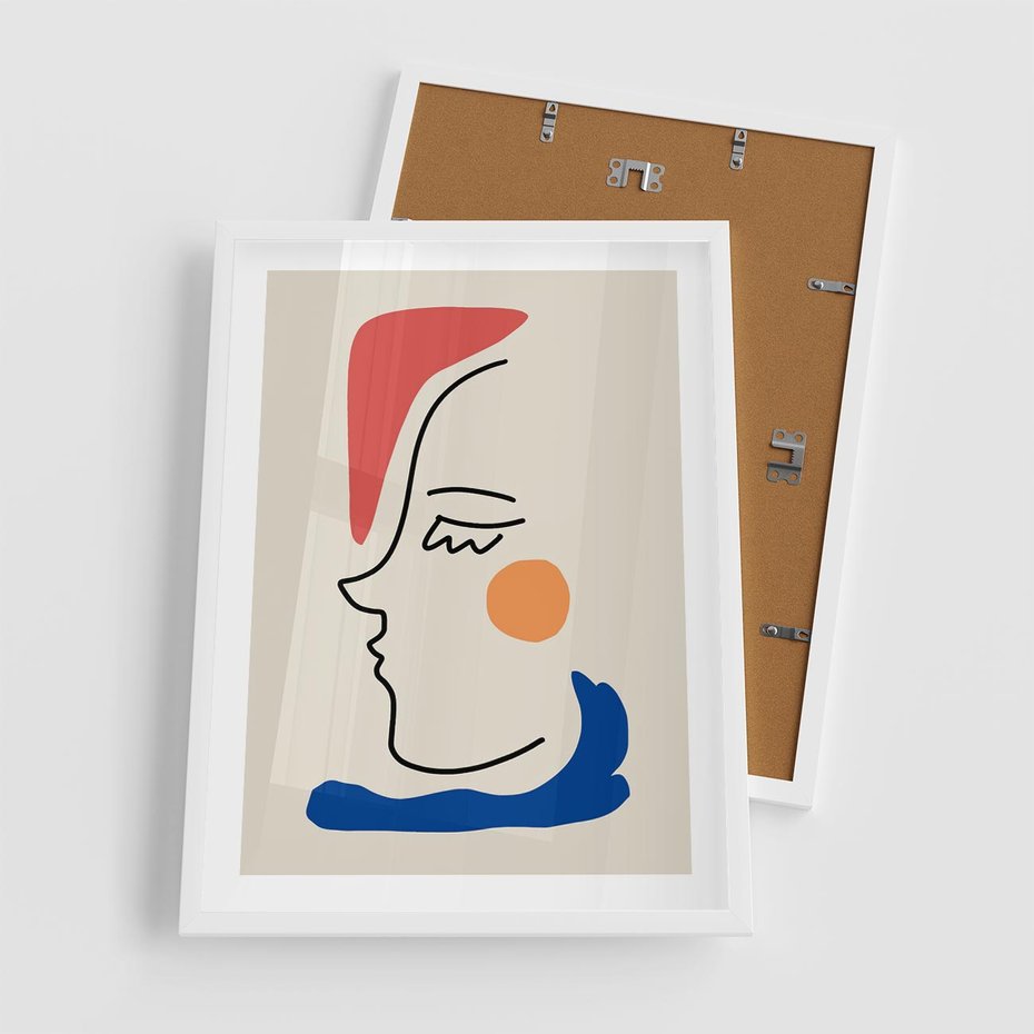 Plakat w ramie 50x70 - Impresje Kształtów - abstrakcyjny obraz, przypomina twarz - rama biała