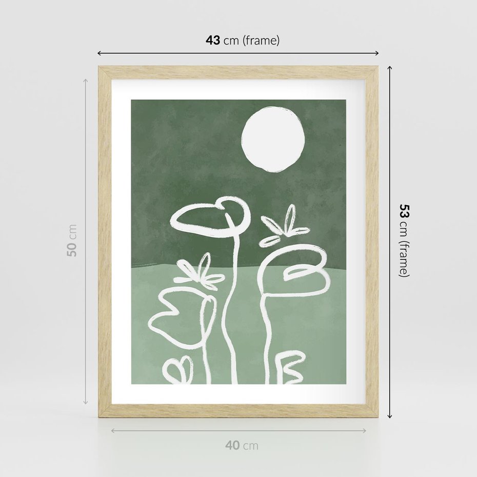 Plakat w ramie 40x50 - Wibracje Naturalnej Równowagi - zielony plakat, roślinne inspiracje - rama drewno