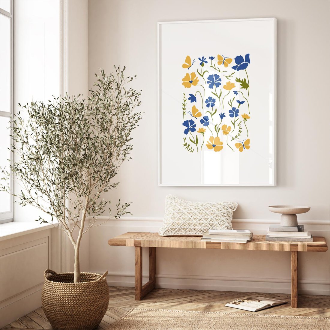 Plakat w ramie 40x50 - Odgłosy Wizji - kwiaty, sztuka nowoczesna - rama biała