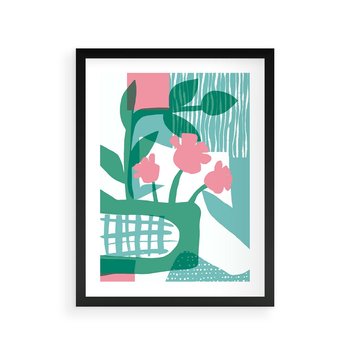 Plakat w ramie 50x70 - Harmonijne Plamy - abstrakcyjne pastelowe kwiaty, nowoczesna sztuka - rama czarna