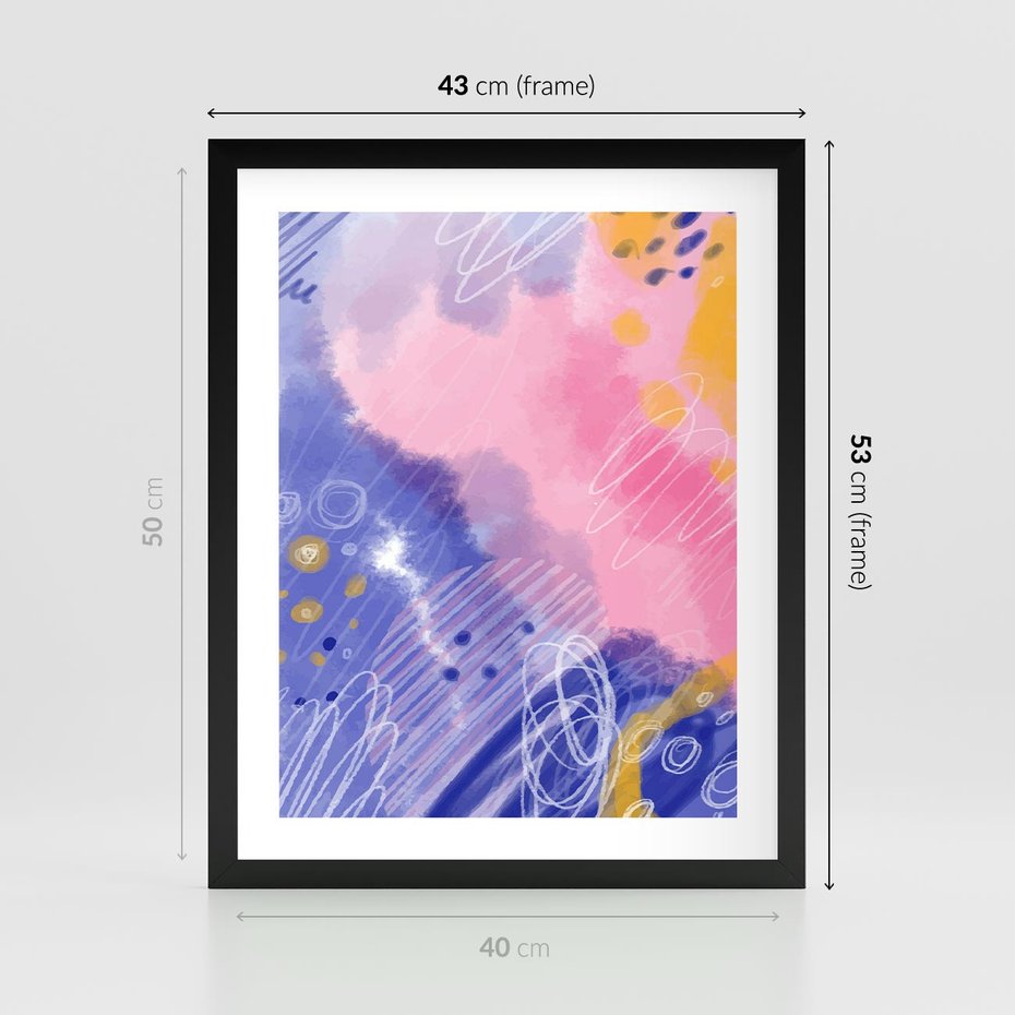 Plakat w ramie 40x50 - Migocące Granice Kształtów - abstrakcyjny plakat, pastelowe kolory - rama czarna