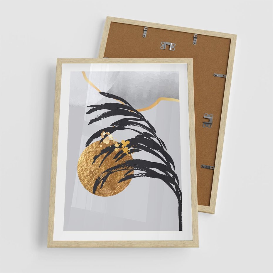 Plakat w ramie 50x70 - Palma w Szkicu - nowoczesna grafika, palma - rama drewno