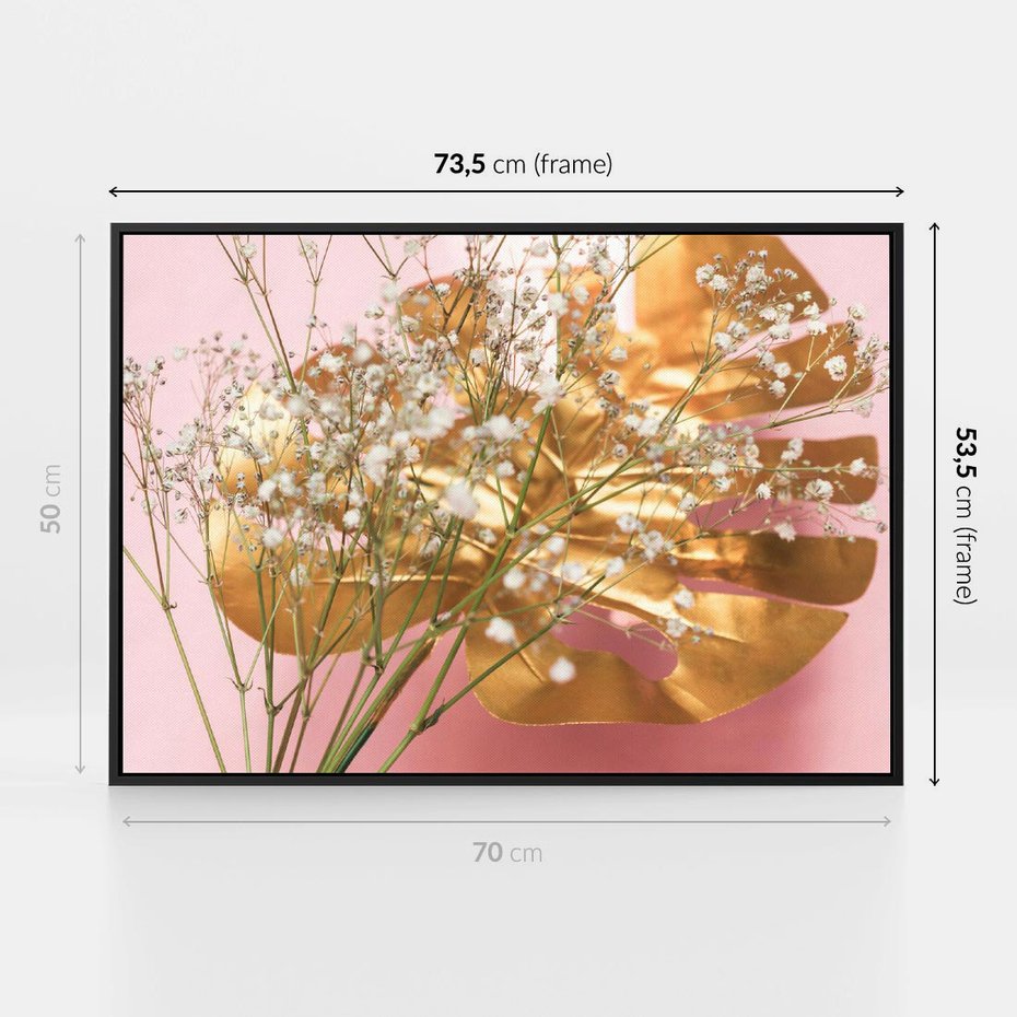 Obraz w ramie 70x50 - Blask Natury - złote, liście - rama czarna