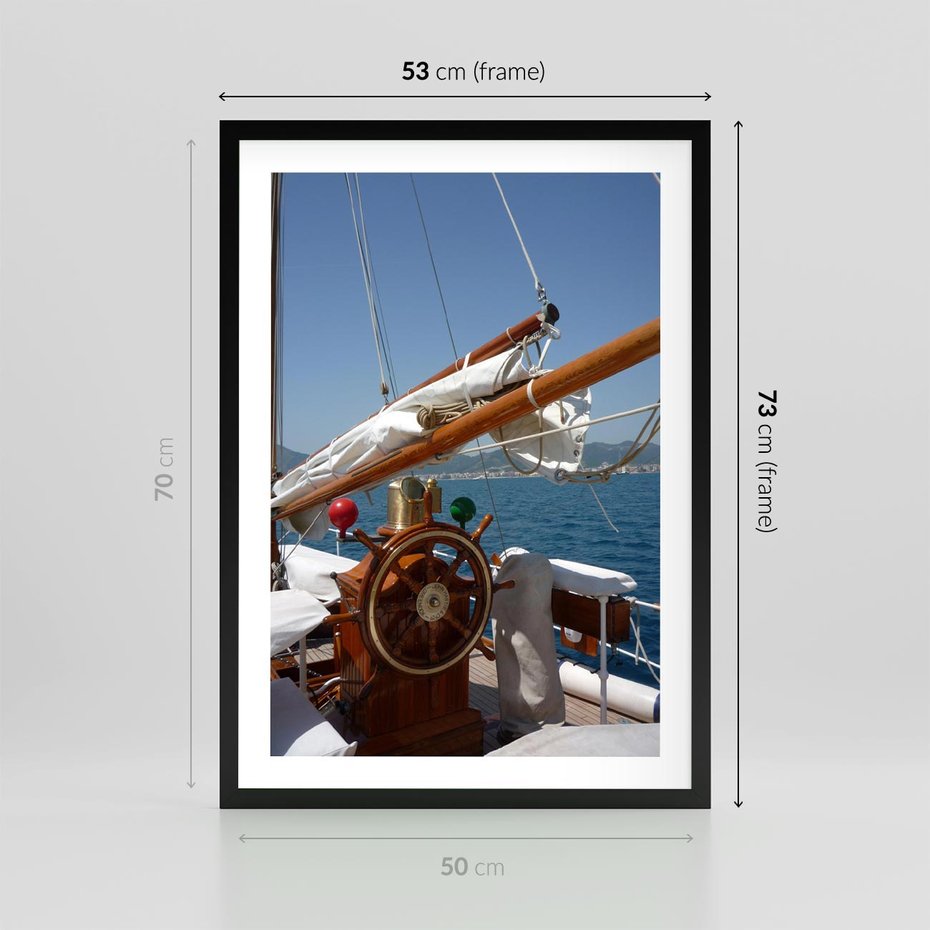 Plakat w ramie 50x70 - Podróż Morska - statek, ster - rama czarna