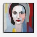 Obraz w ramie 50x50 - Kolorowe Granice Form - abstrakcyjny obraz olejny, portret twarzy kobiety - rama czarna