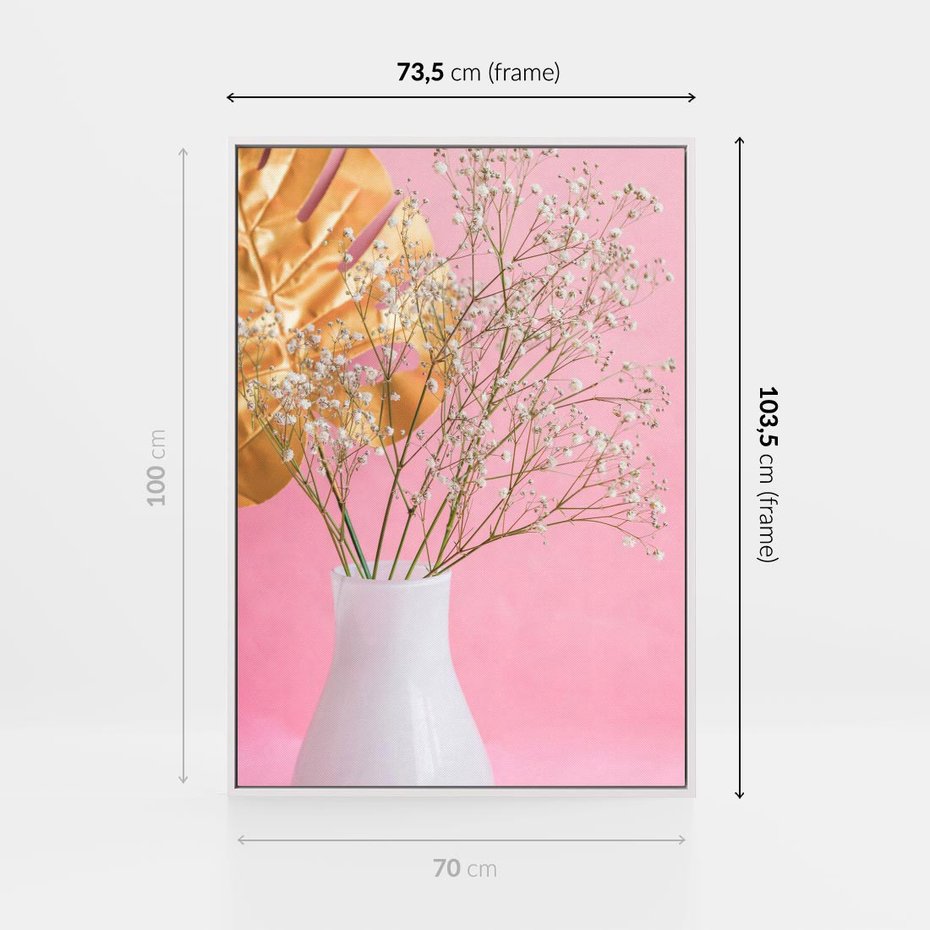 Obraz w ramie 70x100 - Przyjemność Złotej Natury - złote, liście - rama biała