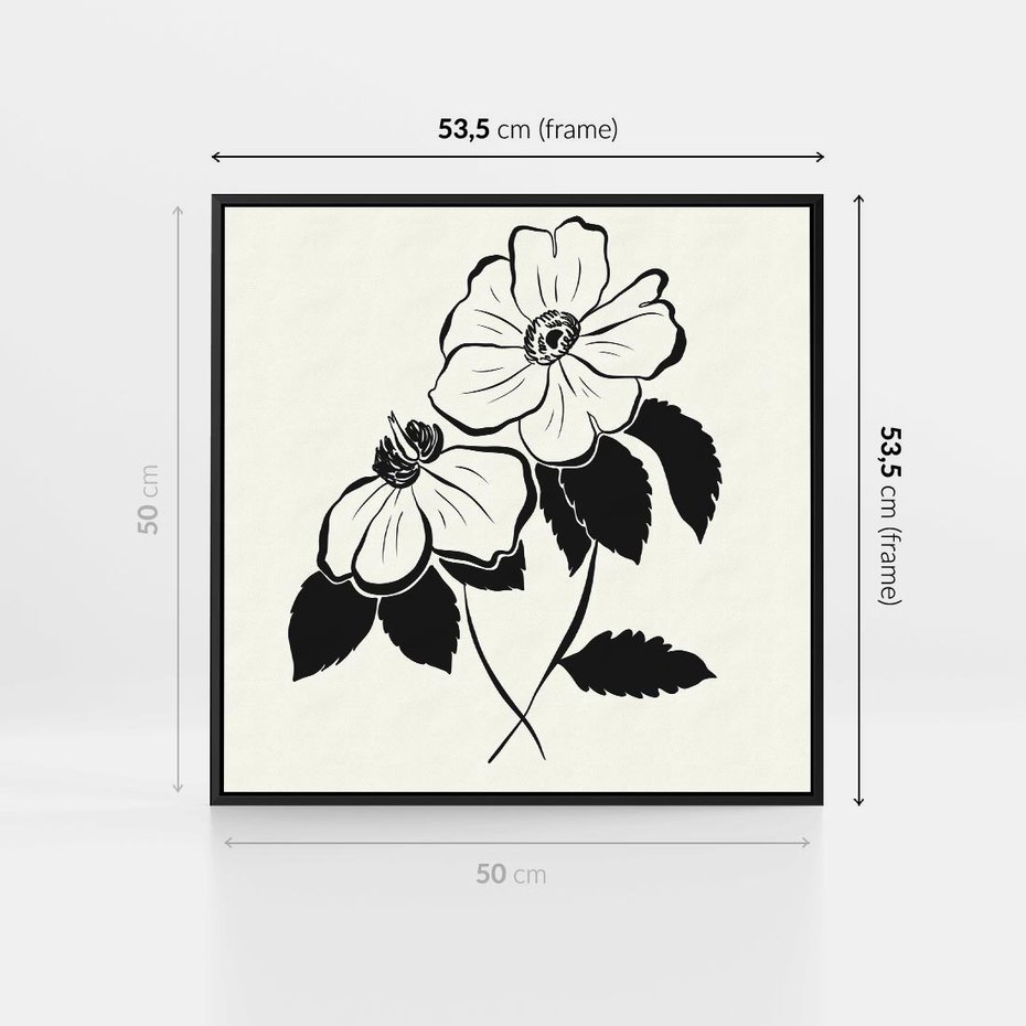 Obraz w ramie 50x50 - Poezja kwiecistej kreski - kwiaty, minimalistyczne - rama czarna