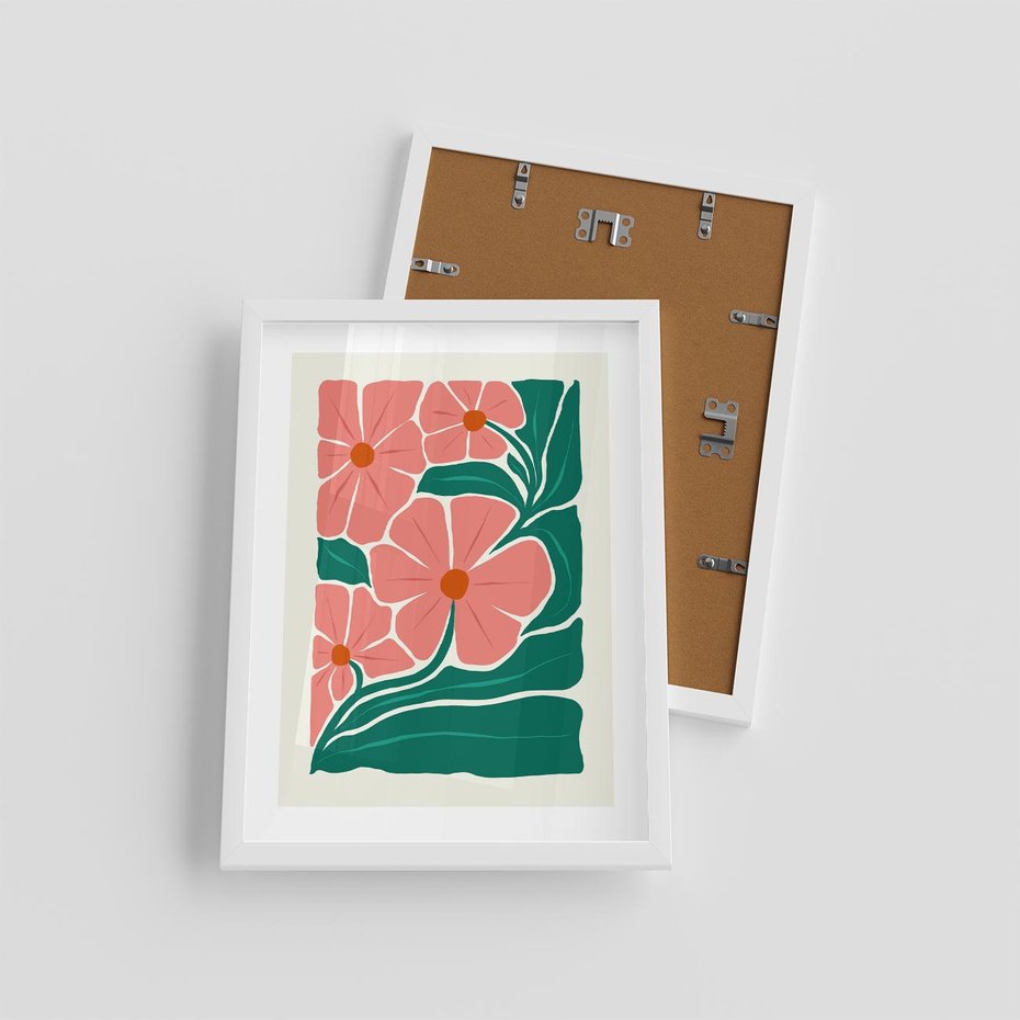 Plakat w ramie 30x40 - Energiczne Opowieści - kwiaty, sztuka nowoczesna - rama biała