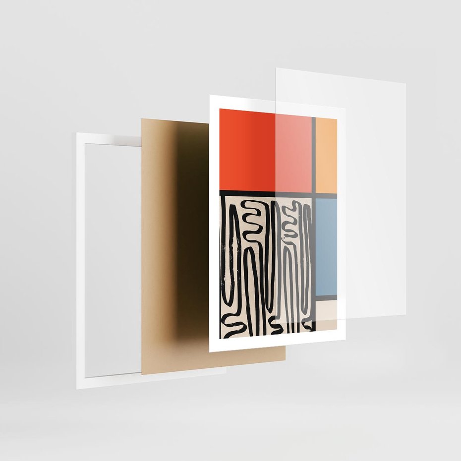 Plakat w ramie 50x70 - Podróżne Wibracje Serca - abstrakcyjny obraz, proste linie - rama biała