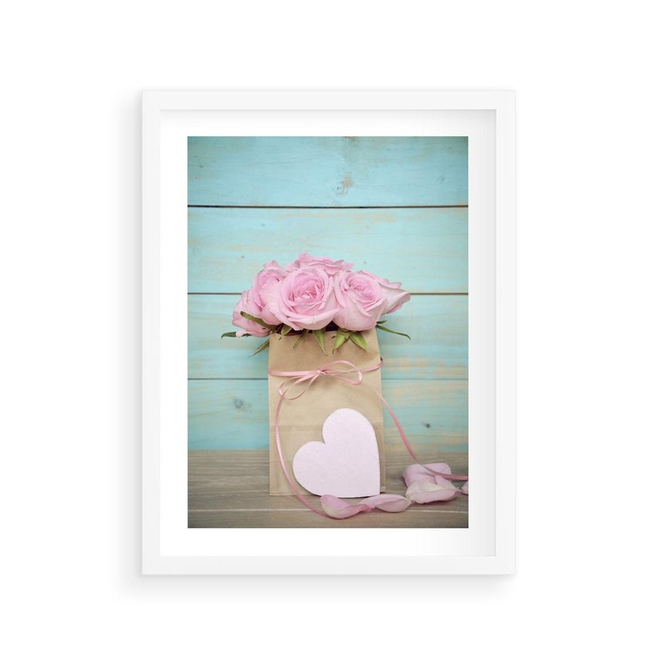 Plakat w ramie 30x40 - Uczucie W Pełnym Rozkwicie - kwiaty, romantyczne - rama biała