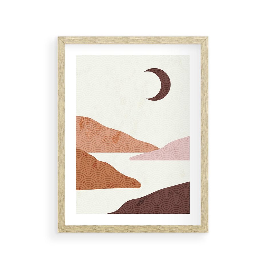 Plakat w ramie 30x40 - Księżycowa Refleksja - nowoczesna sztuka, góry - rama drewno
