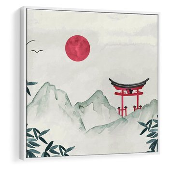 Obraz w ramie 80x80 - Słońce nad Górami - japoński krajobraz, góry - rama biała