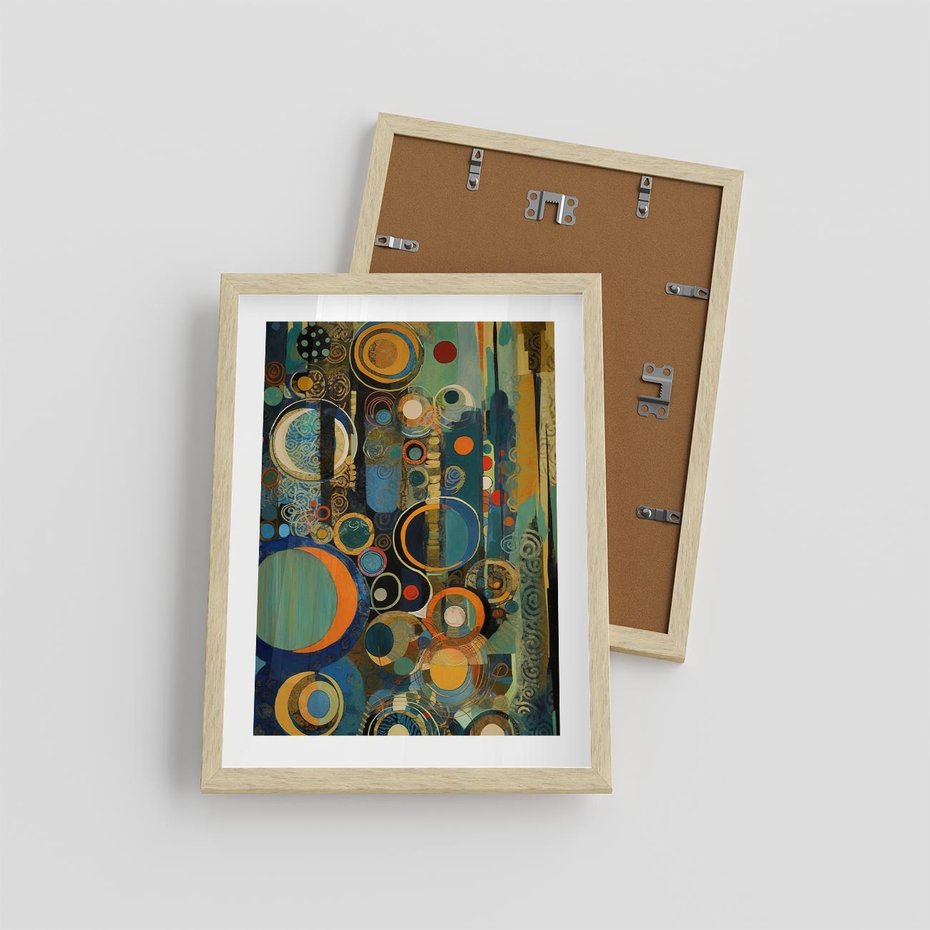 Plakat w ramie 30x40 - Wibracje Wymyślnych Form - abstrakcyjny obraz, mnogość kolorów - rama drewno
