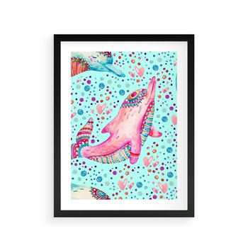 Plakat w ramie 50x70 - Lekkość W Ruchu - delfin, akwarela - rama czarna