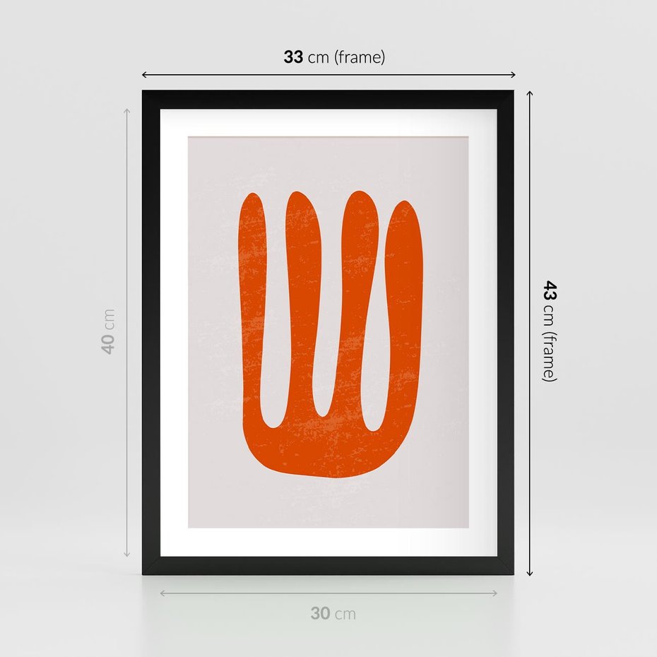 Plakat w ramie 30x40 - Eksploracja Nowego Światła - abstrakcyjna pomarańczowa forma, minimalizm - rama czarna
