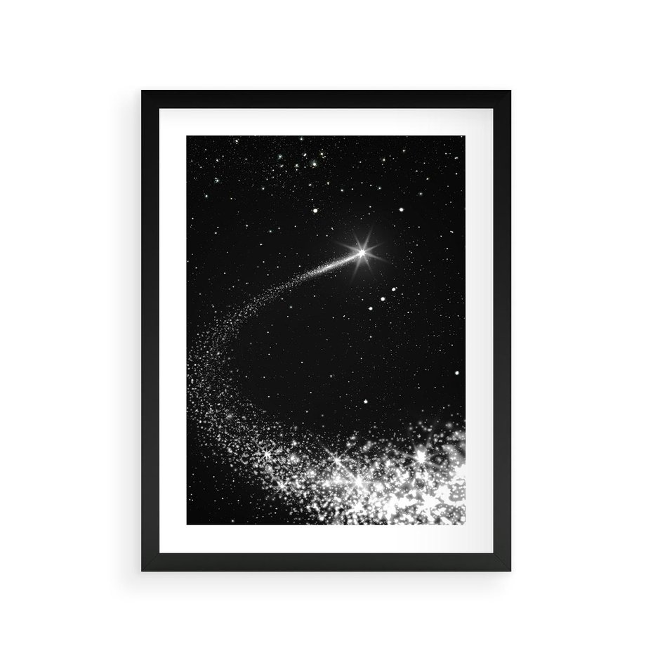 Plakat w ramie 30x40 - Kometa wśród gwiazd - kometa, gwiazdy - rama czarna