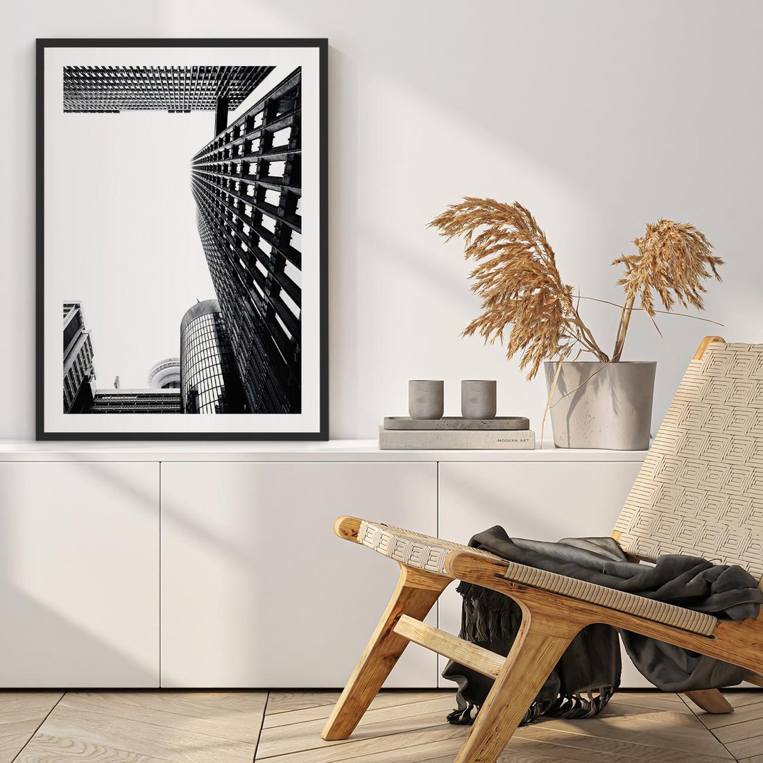 Plakat w ramie 30x40 - Monochromatyczna Sceneria Wieżowców - architektura, wieżowce - rama czarna