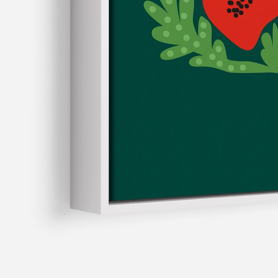Obraz w ramie 70x100 - Księga Odbić - abstrakcyjna kwiatowa kompozycja, zielone mocne tło - rama biała