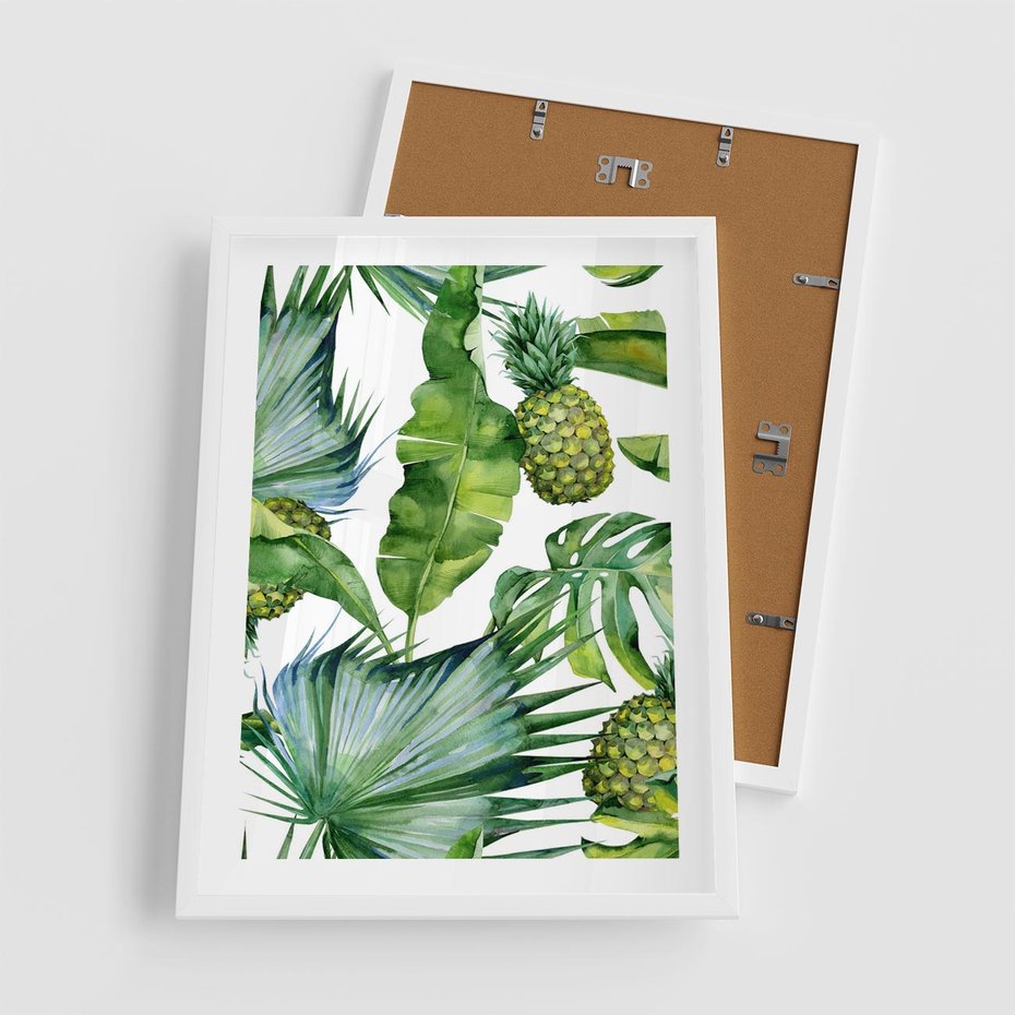 Plakat w ramie 50x70 - Oaza Natury - liście, tropikalne - rama biała
