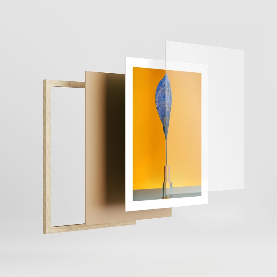 Plakat w ramie 30x40 - Niebiańskie liście - liść, liście - rama drewno