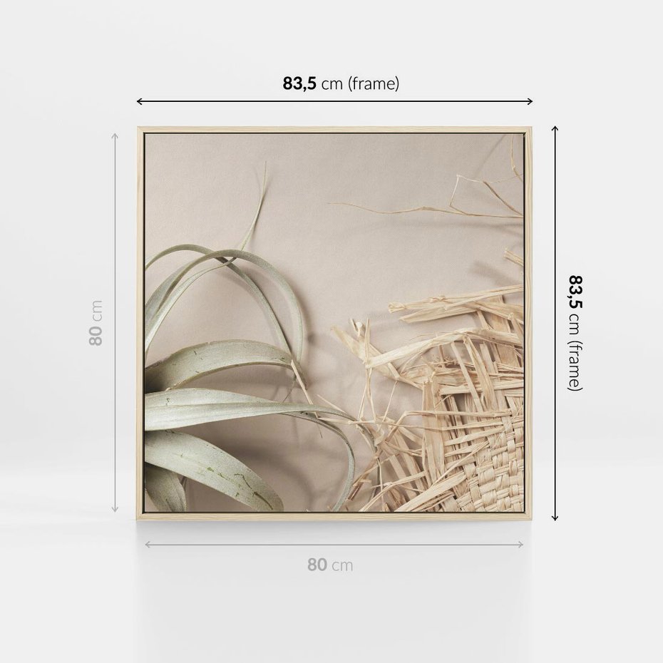 Obraz w ramie 80x80 - Boho urok suchych liści - suche, liście - rama drewno