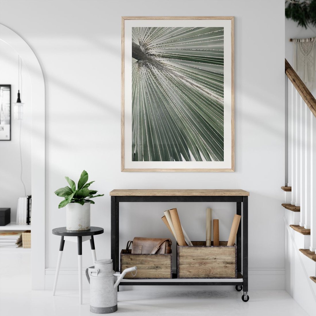 Plakat w ramie 30x40 - Jasnozielony Świat - palma, liść - rama drewno