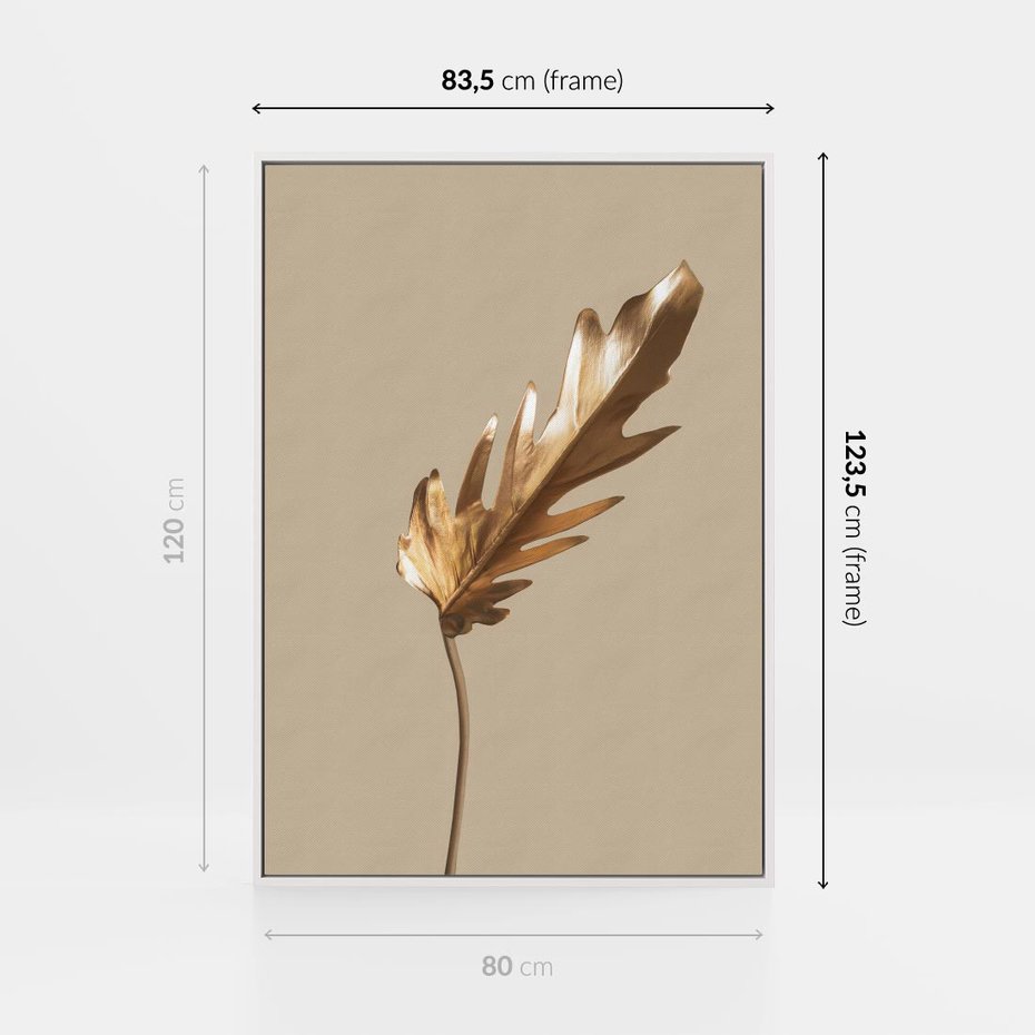 Obraz w ramie 80x120 - Piękno w Detalu - złoty, liść - rama biała