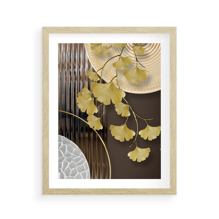 Plakat w ramie 40x50 - Magia Jesieni - złote, liście - rama drewno