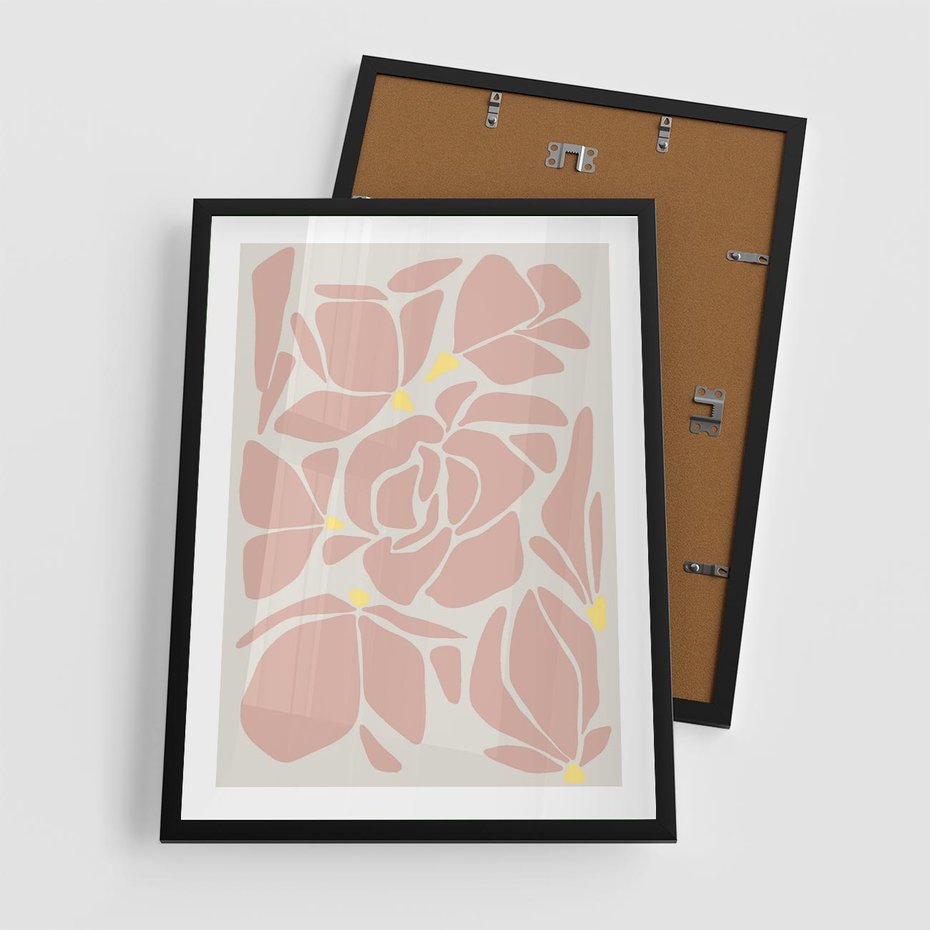 Plakat w ramie 50x70 - Rozplątane Akwarelowe Formy - abstrakcyjne boho kwiaty, kompozycja - rama czarna