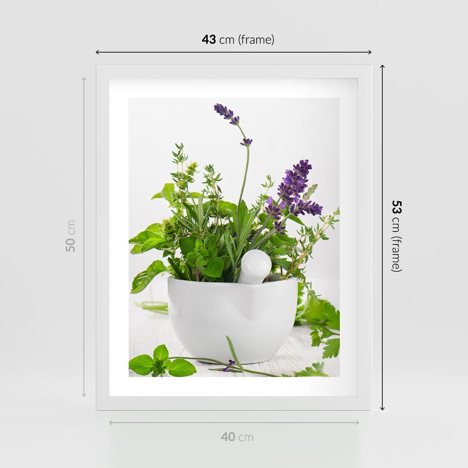Plakat w ramie 40x50 - Kwiaty i zioła w restauracji - kwiaty, zioła - rama biała