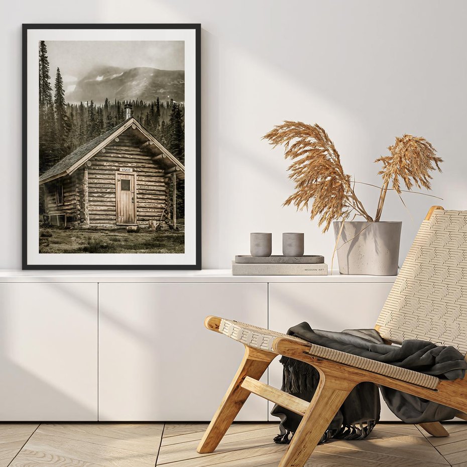 Plakat bez ramy 21x30 - Urok Drewnianej Chatki w Górach - chatka w górach, drewniany domek