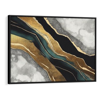 Obraz w ramie 100x70 - Refrakcje płynącej rzeczywistości - jak marmurowa rzeka, linie złota - rama czarna