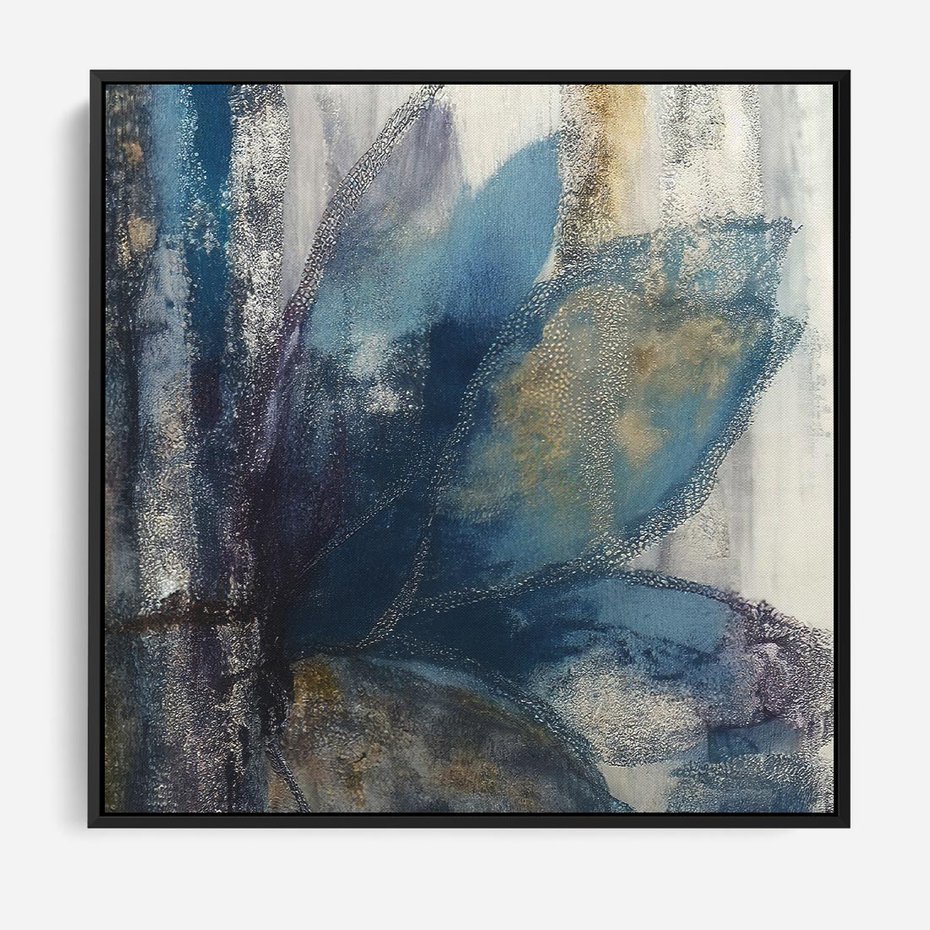 Obraz w ramie 50x50 - Tekstura Kwiatu - olejny obraz, niebieski kwiat - rama czarna