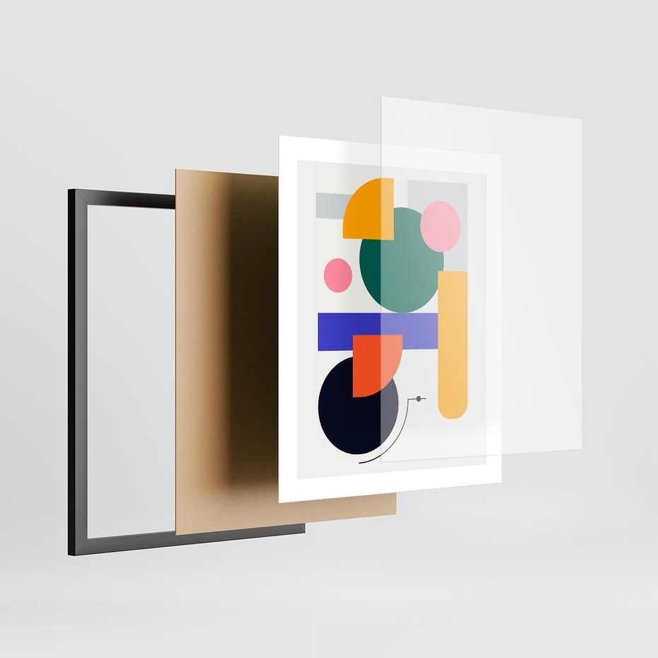 Plakat w ramie 40x50 - Przestrzenne Innowacje - nowoczesna sztuka, geometryczna kolorowa grafika - rama czarna