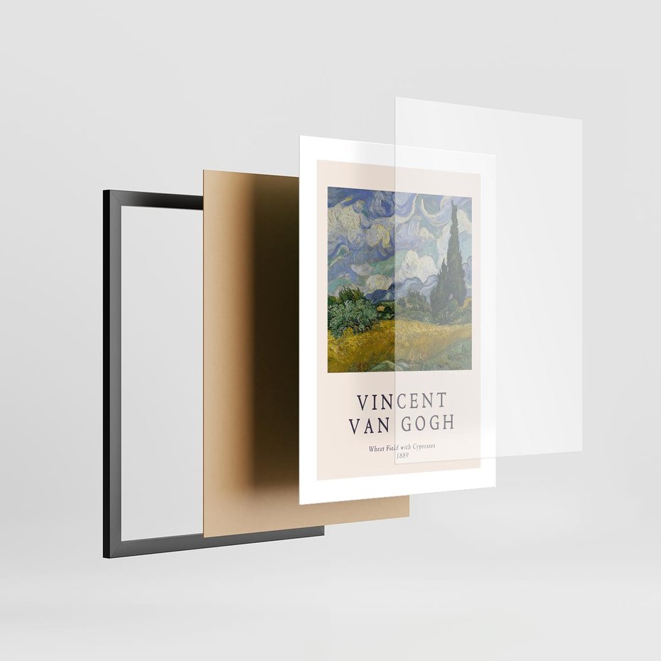 Plakat w ramie 30x40 - Pole z Cyprysami - reprodukcja obrazu, van gogh - rama czarna