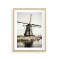Plakat w ramie 30x40 - Holenderski Wiatrak w Sepii - holenderski wiatrak, młyn - rama drewno