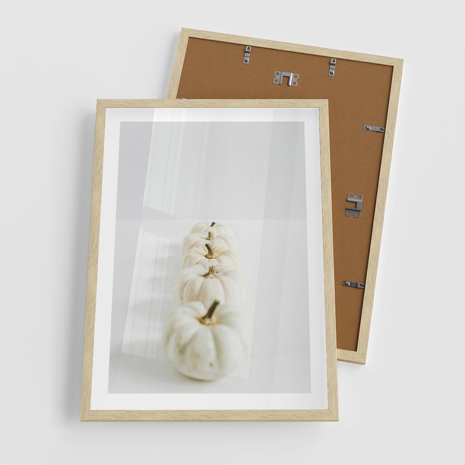 Plakat w ramie 50x70 - Białe Dynie - białe dynie, jesień - rama drewno