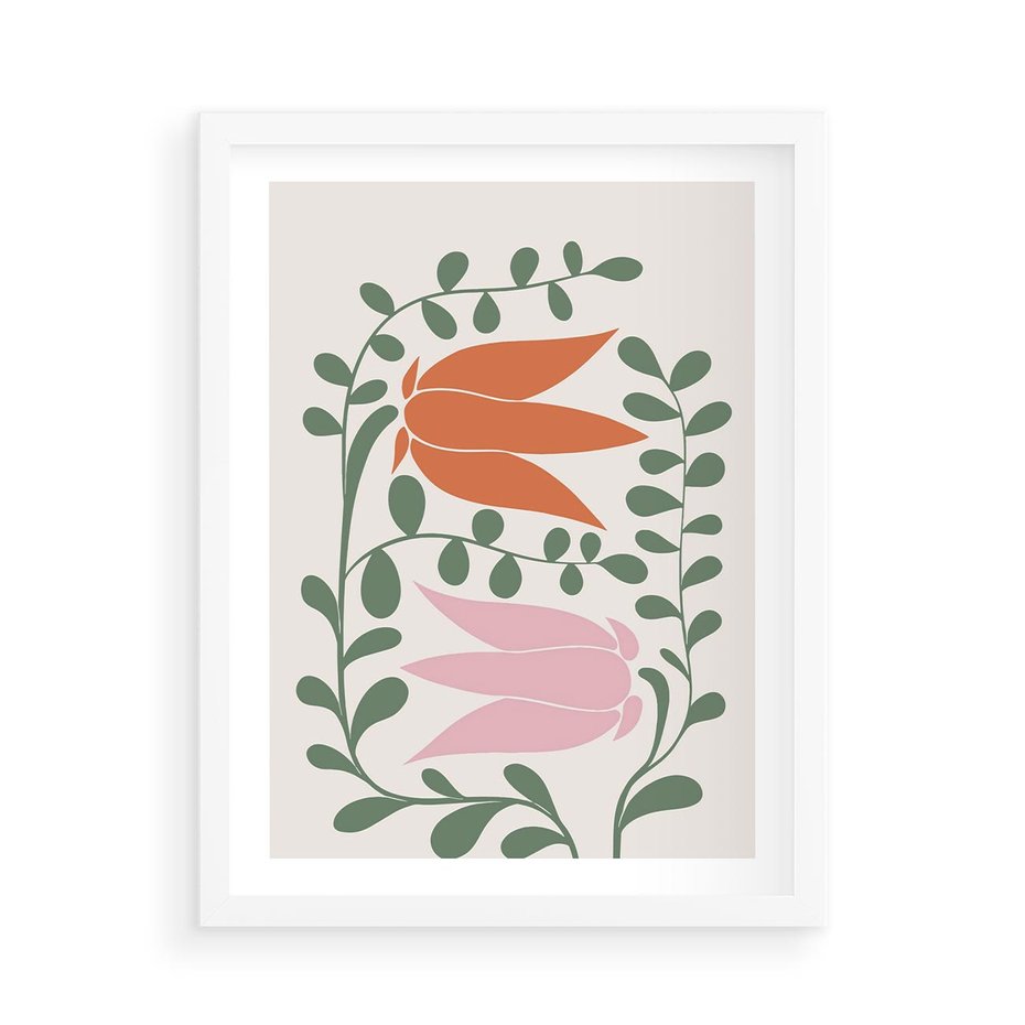 Plakat w ramie 50x70 - Rozkwitające Kontury - plakat, kwiaty - rama biała