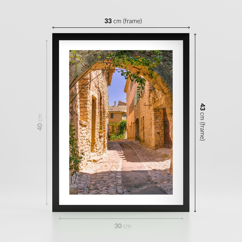 Plakat w ramie 30x40 - Malownicza uliczka w perspektywie - uliczka, perspektywa - rama czarna