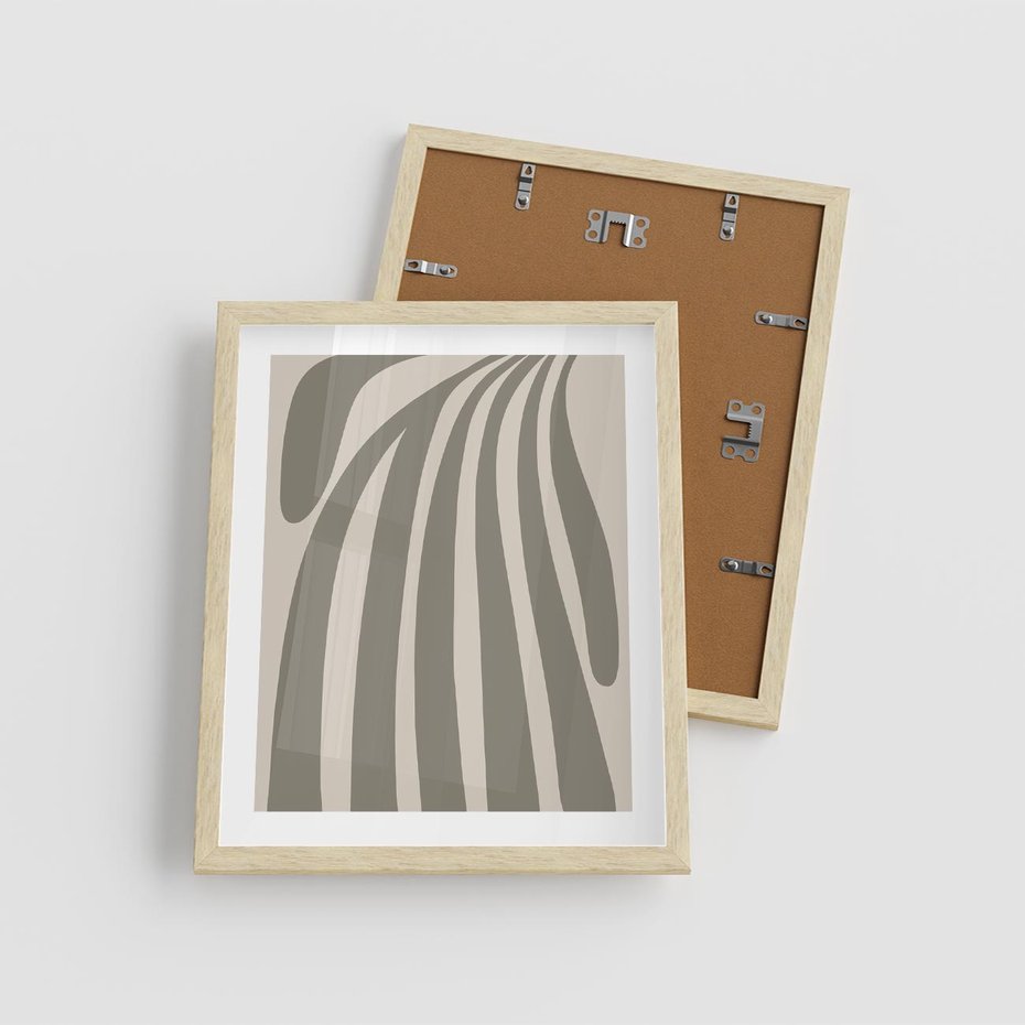 Plakat w ramie 40x50 - Beżowa Delikatność - nowoczesna sztuka, plakat modern - rama drewno