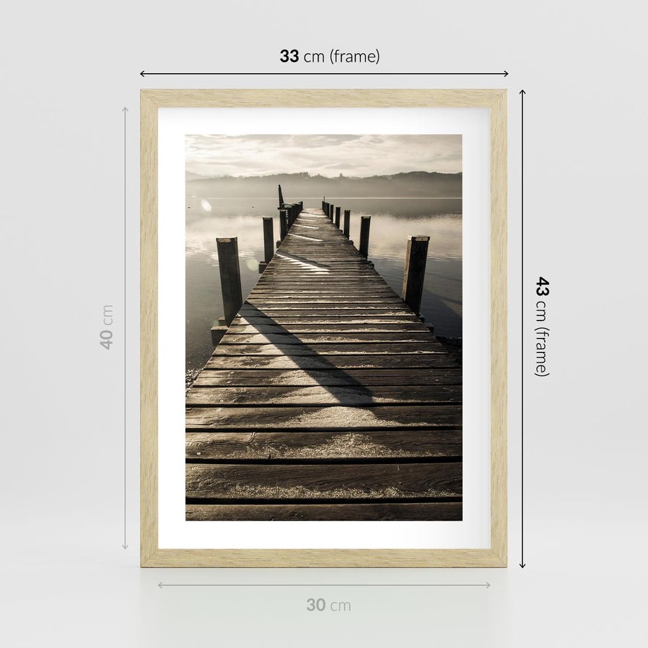 Plakat w ramie 30x40 - Pomost nad jeziorem - pomost, jezioro - rama drewno