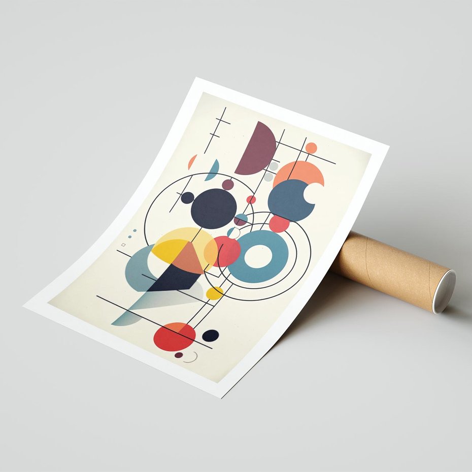 Plakat bez ramy 21x30 - Rozbijające Barwne Granice - abstrakcyjna geometryczna kompozycja, koła linie