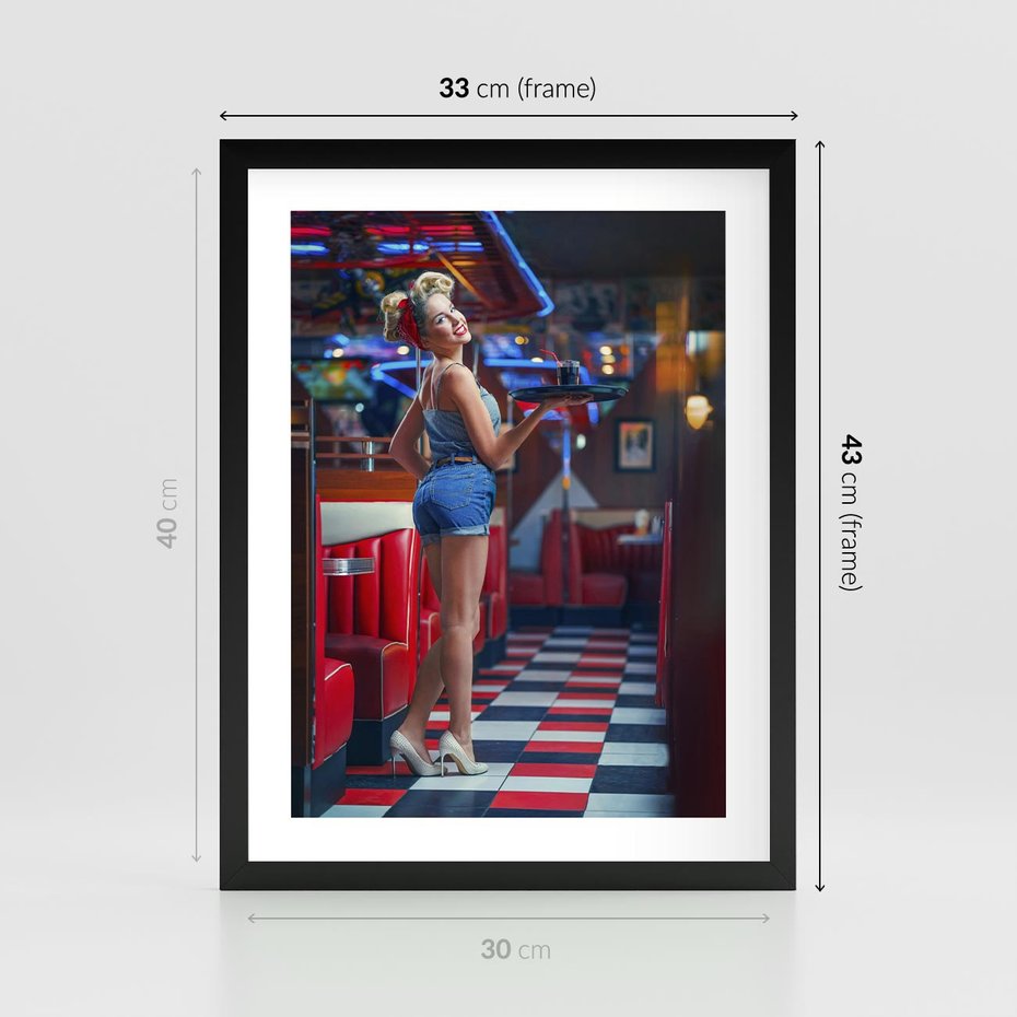 Plakat w ramie 30x40 - Czas Na Wyjątkowy Posiłek - restauracja, retro - rama czarna