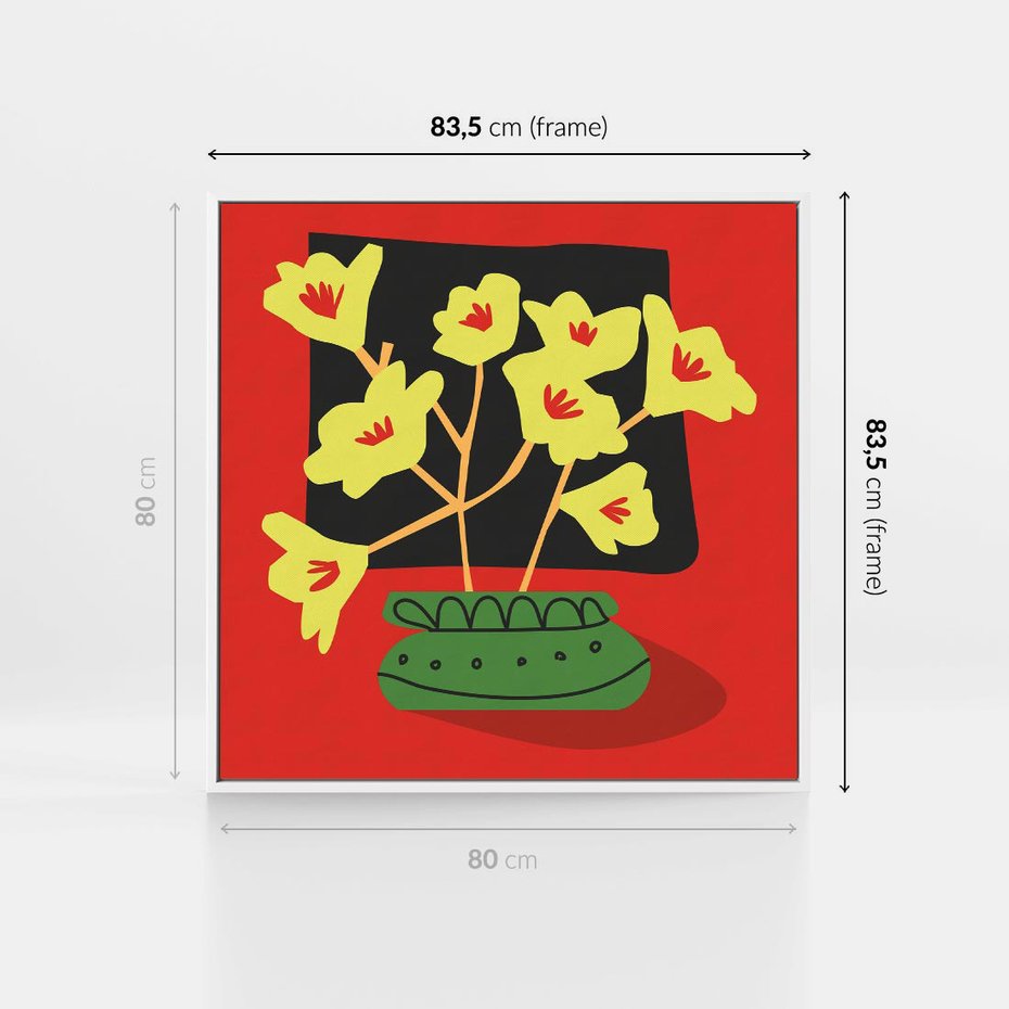 Obraz w ramie 80x80 - Abstrakcyjne Przenikanie - abstrakcyjne kwiaty, czerwone tło - rama biała