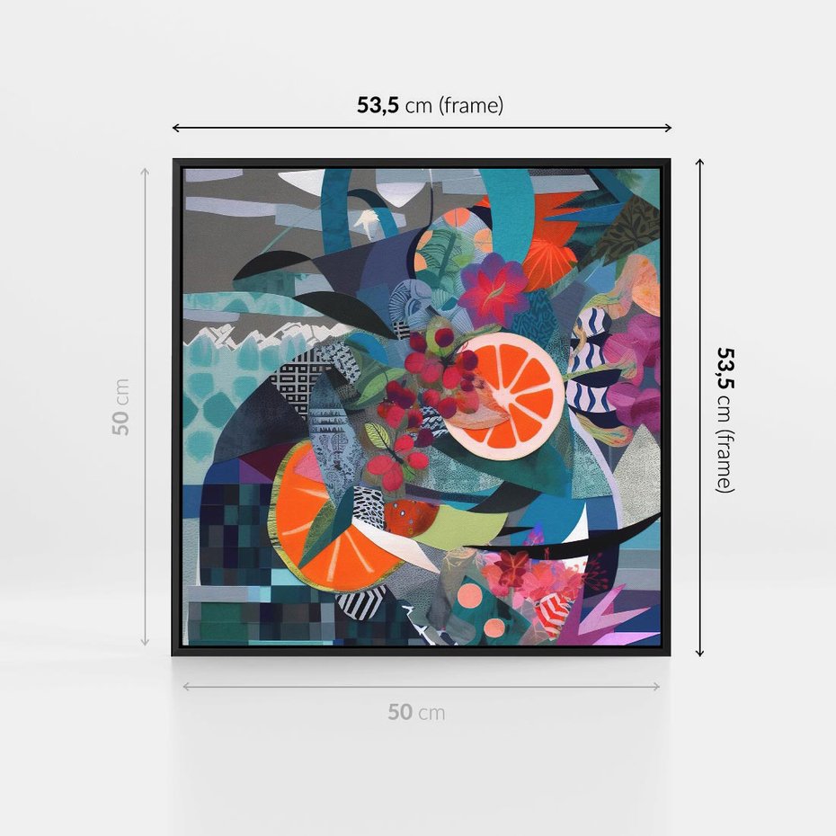 Obraz w ramie 50x50 - Migocące Widoki Harmonii - abstrakcyjny obraz, jak picasso - rama czarna