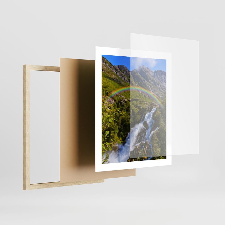 Plakat w ramie 40x50 - Tęczowe góry - harmonia kolorów - tęcza, góry - rama drewno