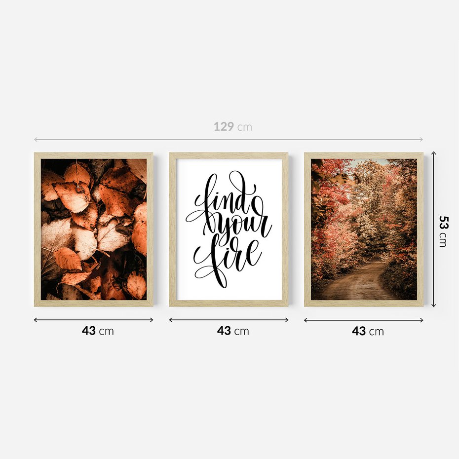 Zestaw obrazy w ramie 40x50 galeria - Jesień, typografia, napis - rama drewno