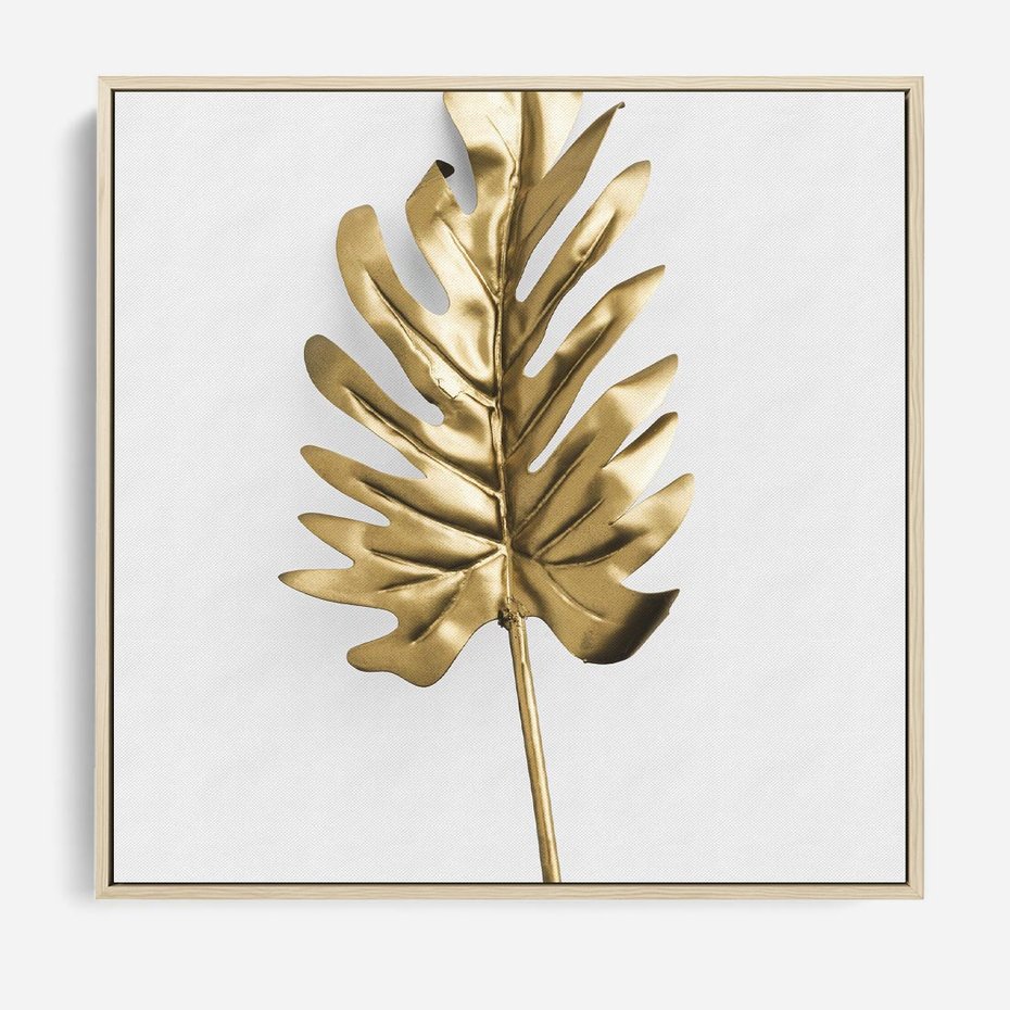 Obraz w ramie 80x80 - Ponadczasowy Urok - złote, liście - rama drewno